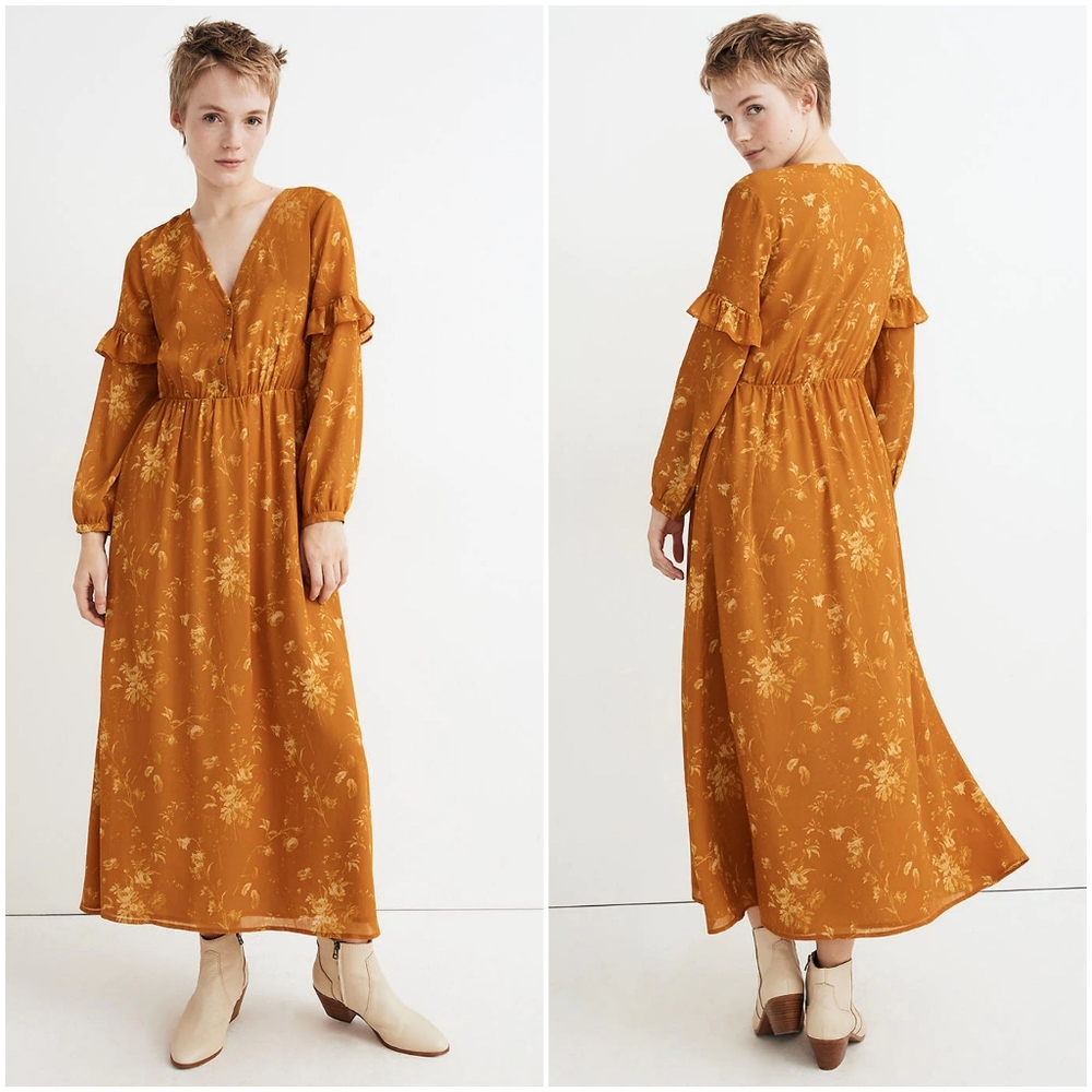 Madewell Floral Ruffle-Sleeve Button-Front Maxi Dress 0